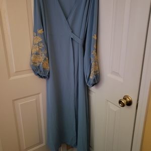 Blue and gold maxi dress